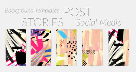 Social media story templates. Bright colored with hand drawn scribbles Easter holiday textures. Seasonal sale banner. Birthday party or anniversary invitation. Spring holiday art background set.のイラスト素材