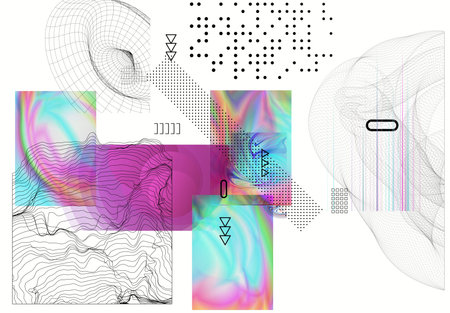Abstract art background with geometric sci-fi elements. High-tech cyberpunk technology of virtual...