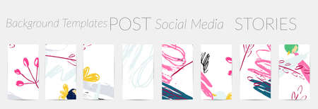 Social media story templates. Bright colored with hand drawn scribbles Easter holiday textures. Seasonal sale banner. Birthday party or anniversary invitation. Spring holiday art background set.のイラスト素材