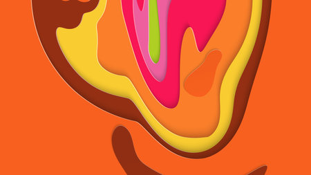 Abstract 3D paper cut art. Colorful background  with wavy layered paper craft. Artistic vector cut out shapes with realistic shadow. Bright carving texture. Topography relief imitation.のイラスト素材