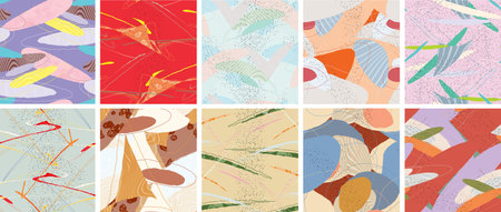 Abstract vector seamless pattern set. Organic grunge textured overlapping wavy shapes and lines....