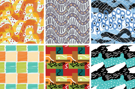 Seamless pattern set with rough brush strokes. Bright artistic paint texture. Marker and ink blobs...
