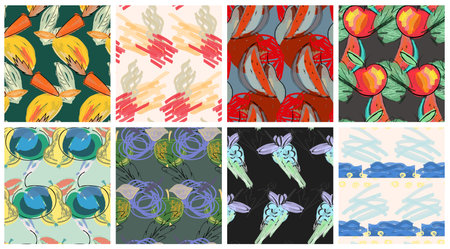 Abstract seamless pattern set with hand drawn scribbles. Bright colored doodles made by marker...