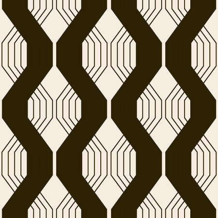 Seamless vector pattern. Abstract simple geometrical texture. Dark brown on yellow old paper background.  Retro thin lines. Modern lattice graphic design.のイラスト素材