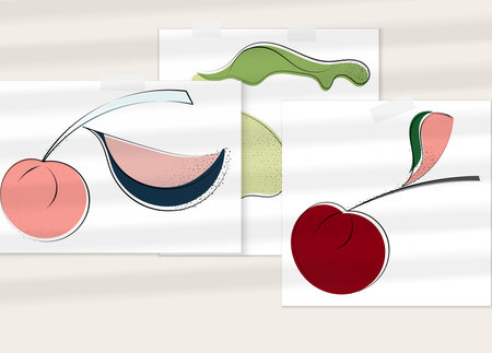 Abstract hand drawn vector artistic poster set with shadow overlay. Line art artistic illustration...