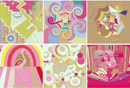 Artistic abstract vector. Poster with fancy curved shapes in graffiti wall style. Cubism art design elements. Modern mystic natural spiritual idea. Futuristic geometry in hand drawing line.のイラスト素材