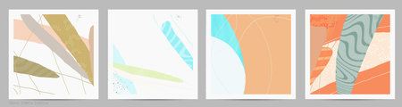 Abstract square template with lines and overlapping paint blobs. Contemporary simple composition....