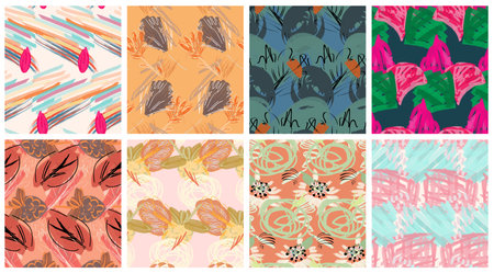 Abstract seamless pattern set with hand drawn scribbles. Bright colored doodles made by marker...