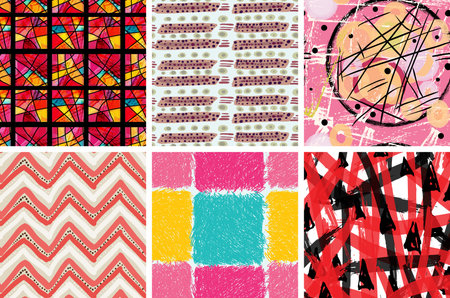 Seamless pattern set with rough brush strokes. Bright artistic paint texture. Marker and ink blobs...