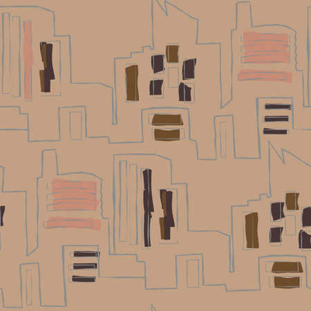 Abstract hand drawn vector seamless pattern. Floral motifs, rough pain texture, natural earth colors. Dots blobs marker brush strokes create artistic background.のイラスト素材