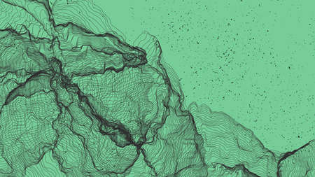 Ultra thin line net shape. Abstract 3D computer modeling science geometry. Futuristic sound wave interacting with random particles. Mold growing texture on flat earthly colored background.のイラスト素材