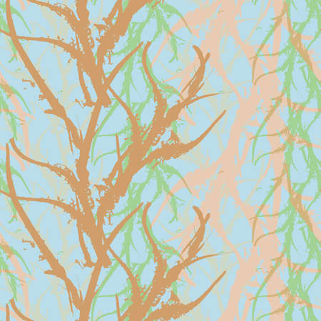 Abstract hand drawn vector seamless pattern. Floral motifs, rough pain texture, natural earth colors. Dots blobs marker brush strokes create artistic background.のイラスト素材