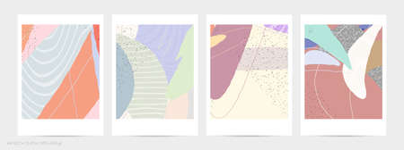 Abstract flyer template with lines and overlapping paint blobs. Contemporary simple composition. Modern art design. Natural color textured with spots and lines. Matte colors.のイラスト素材