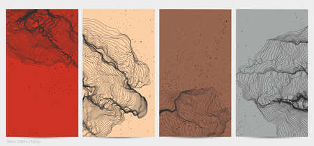 Ultra thin line net shape. Abstract 3D computer modeling science geometry. Futuristic sound wave interacting with random particles. Mold growing texture on flat earthly colored background.のイラスト素材