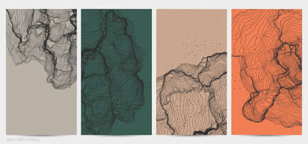 Ultra thin line net shape. Abstract 3D computer modeling science geometry. Futuristic sound wave interacting with random particles. Mold growing texture on flat earthly colored background.のイラスト素材