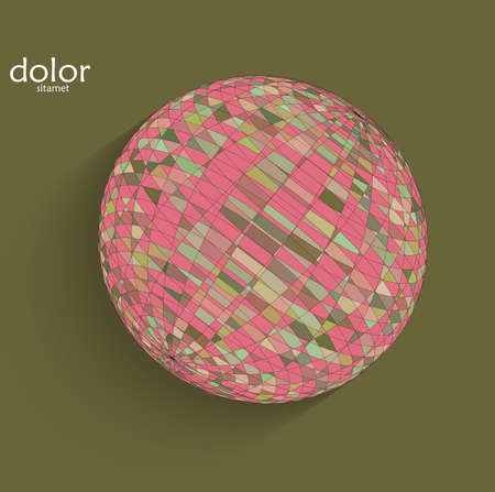 Abstract futuristic 3D object with realistic shadow on flat background. Computer digital model technology data science icon. Geometric shape with multicolored stripes.のイラスト素材