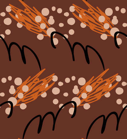 Abstract seamless pattern with hand drawn scribbles. Bright colored doodles made by marker crayon paint. Rough ink blobs and splashes with floral garden motif. Artistic wallpaper wrapping design.のイラスト素材