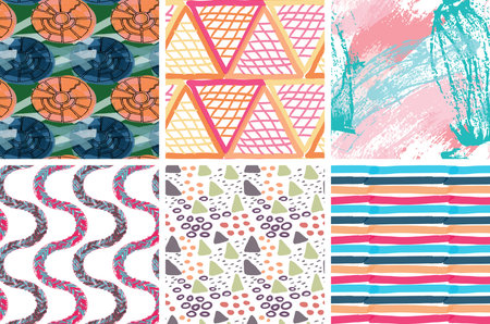 Seamless pattern set with rough brush strokes. Bright artistic paint texture. Marker and ink blobs...