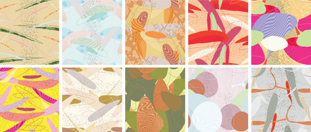 Abstract vector seamless pattern set. Organic grunge textured overlapping wavy shapes and lines....