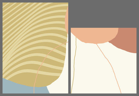 Linear abstract drawing on flat background. Contemporary composition. Modern art, print or poster. Natural color textured with spots and lines. Matte colors.のイラスト素材