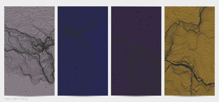 Ultra thin line net shape. Abstract 3D computer modeling science geometry. Futuristic sound wave interacting with random particles. Mold growing texture on flat earthly colored background.のイラスト素材