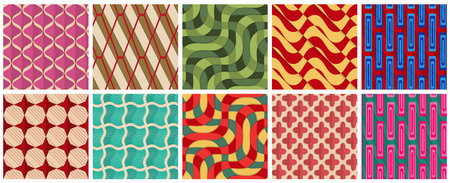 Geometric 3D tileable texture realistic shadow. Collection of seamless patterns. Set of retro...