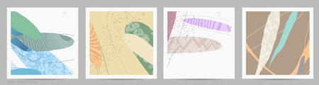 Abstract square template with lines and overlapping paint blobs. Contemporary simple composition....