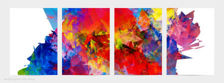 Abstract bright colorful template with polygonal random shapes on white background. Spikes of color burst create artistic border. Modern minimal geometric banner design.のイラスト素材