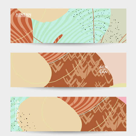 Social media background template. Hand drawn organic natural motley shapes. Wavy lines create exotic tropical design. Vector illustration for marketing technology. Modern contemporary style.のイラスト素材