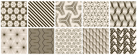 Seamless vector pattern set. Abstract simple geometrical texture. Dark brown on yellow old paper...