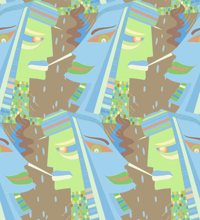 Abstract seamless vector background with fancy curved shapes in graffiti wall style. Cubism art design elements. Modern mystic natural spiritual idea. Futuristic geometry in hand drawing line.のイラスト素材