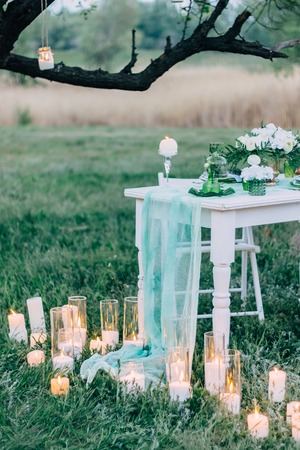 Candles in the candlesticks on the weddingの写真素材