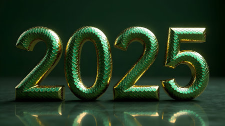The number 2025 is beautifully crafted and decorated with shimmering green and gold sequins,...