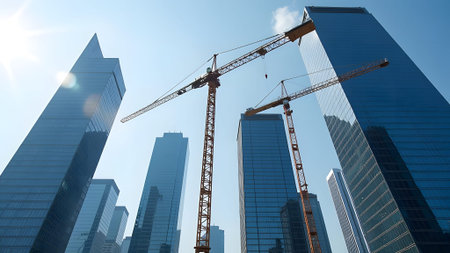 Skyscrapers and cranes symbolize urban growth and modern architectural innovation in todays evolving...