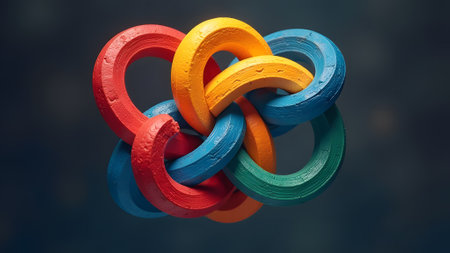Colorful wooden rings on a dark background. 3d rendering.の素材