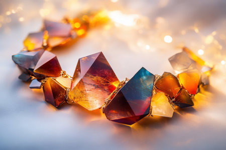 Stunning multicolored gemstone necklace with elegant design and bright sparkling lights.の写真素材