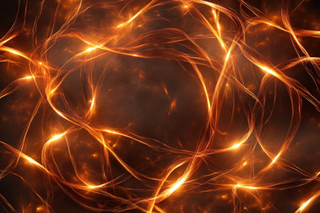 Abstract fiery light streaks in dynamic pattern.の写真素材