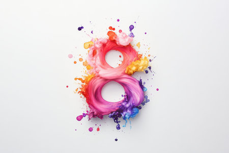 Colorful paint splash in the shape of number eight isolated on white background.の写真素材