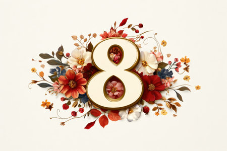 Elegant floral number eight design with intricate blooms and foliage.の写真素材