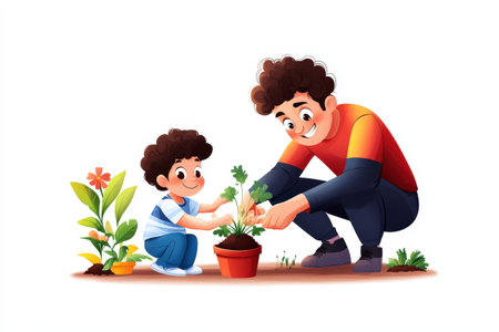 Two people planting together while gardeningの写真素材