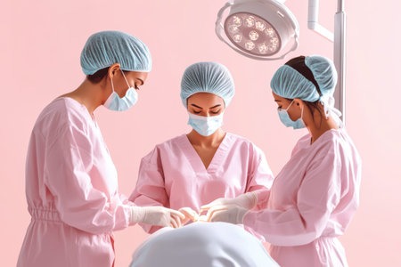 Medical professionals performing surgery in operating roomの写真素材