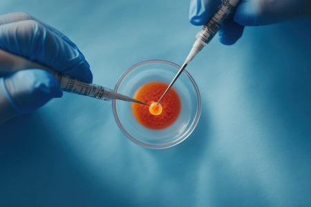 In-vitro fertilization procedure with laboratory instruments on embryo.の写真素材