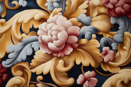 Baroque floral motif with intricate pastel patterns and swirling leaves.の写真素材