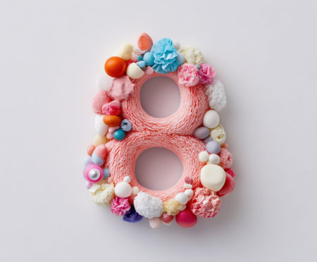 Colorful candy number eight in whimsical design.