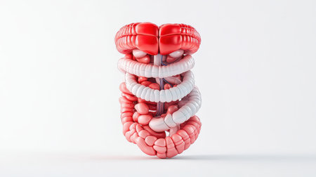 Anatomical model of human intestines showing digestive system structure.の写真素材