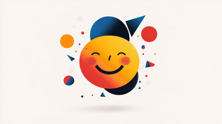Colorful abstract smiling face with geometric shapes and bold colors.の写真素材