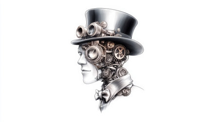 Steampunk android with gears and top hat - caucasian male.の写真素材