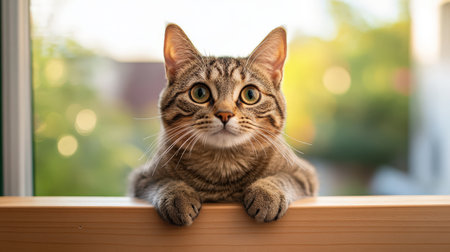 Charming close up of a cat relaxing by the window.の写真素材