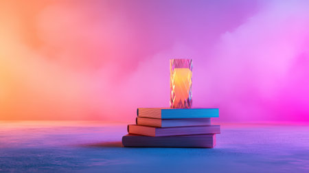 Surreal orphism composition with books and candles in vibrant atmosphere.の写真素材