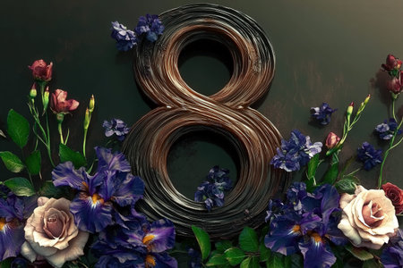 Elegant number eight with vibrant floral arrangement.